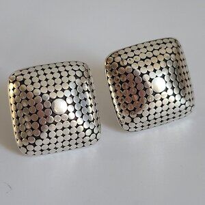 John Hardy sterling silver 925 square dot earrings puffy 3D omega backs big vtg